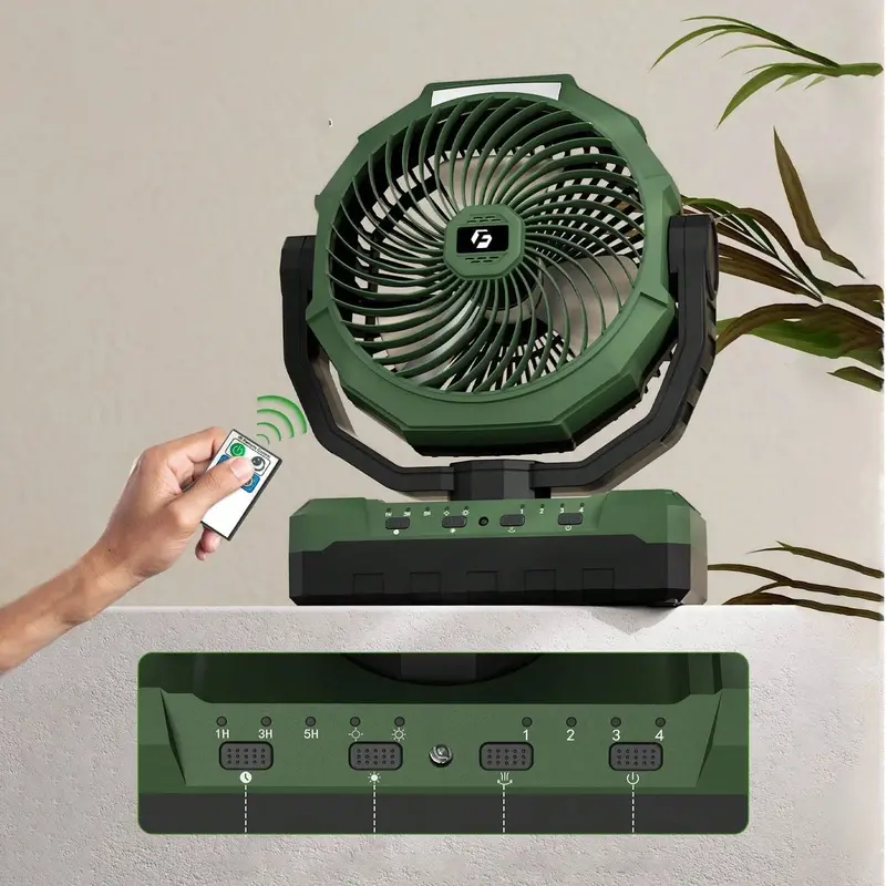 9-Inch Rechargeable Camping Fan with LED Light and Remote