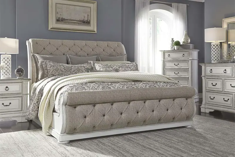 Adair Tufted Chenille Sleigh Bed – Queen or King Size