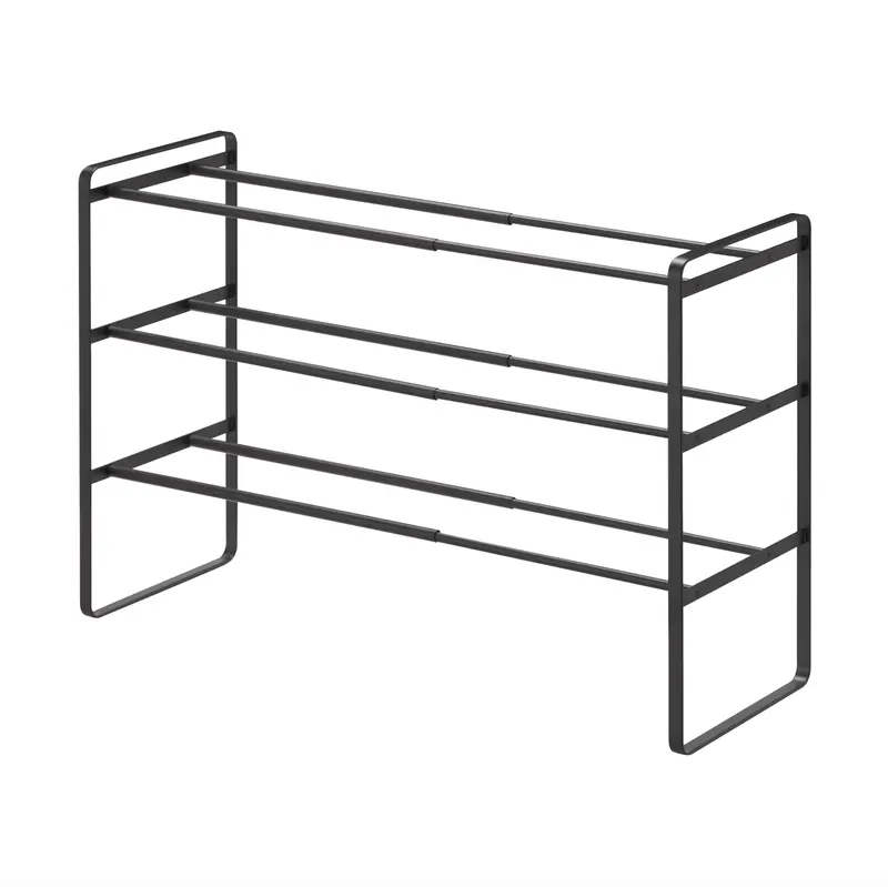 Adjustable 3-Tier Extendable Shoe Rack – Black Metal Frame