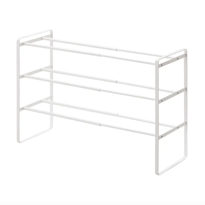Adjustable 3-Tier Extendable Shoe Rack – White Metal Frame