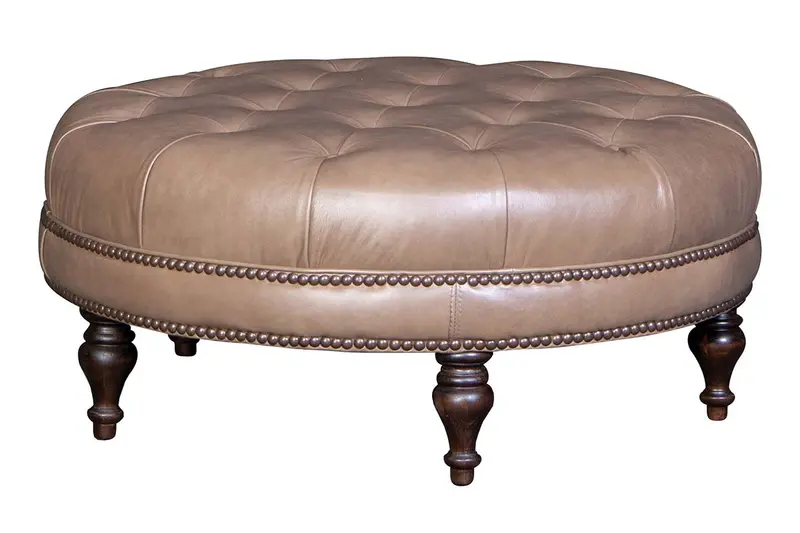Alder Tufted Round Leather Ottoman – Choice of 36″, 42″, or 46″ Sizes