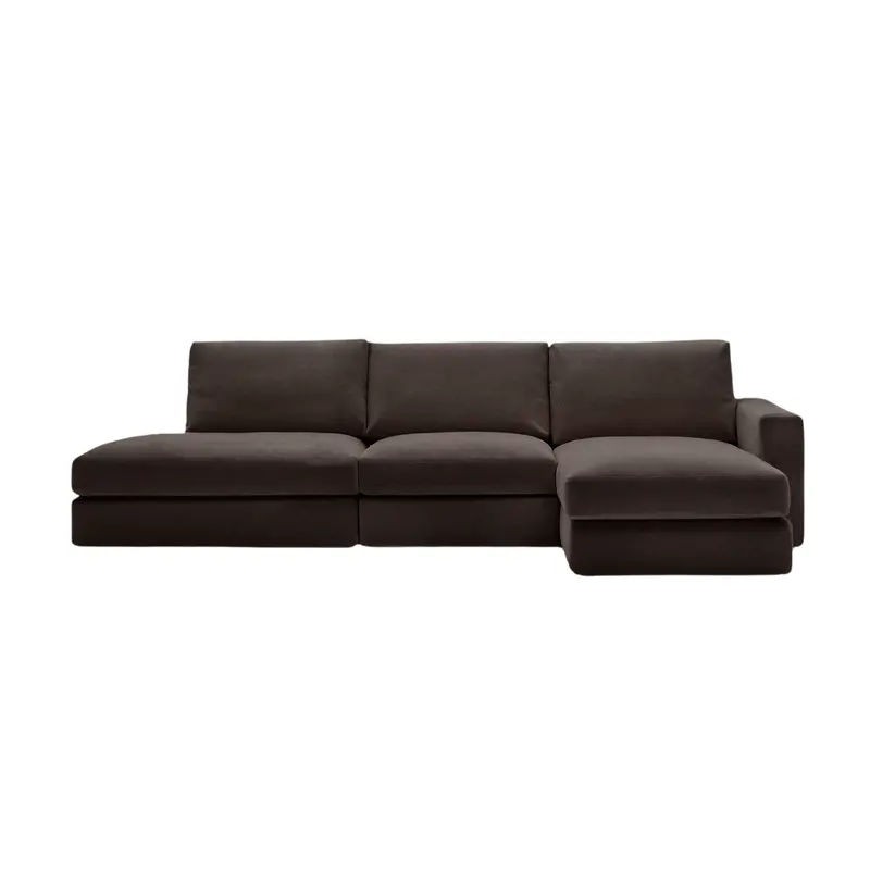Alea Five-Seat Sofa Featuring Right-Side Chaise in Charcoal Brown