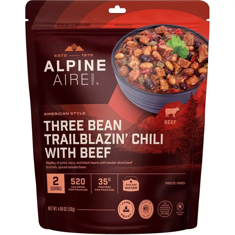 AlpineAire Three Bean Trailblazin’ Chili with Beef – Ready-to-Eat Meal