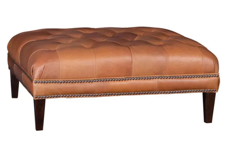 Ames Tufted Square Leather Ottoman – Available in 36″, 42″, or 46″