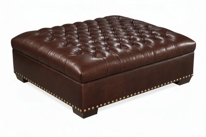 Anderson 48-Inch Square Button-Tufted Leather Ottoman – Storage-Friendly