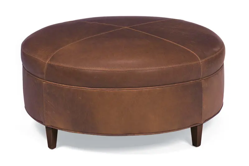 Andover 40-Inch Round Leather Ottoman with Built-In Storage Compartment