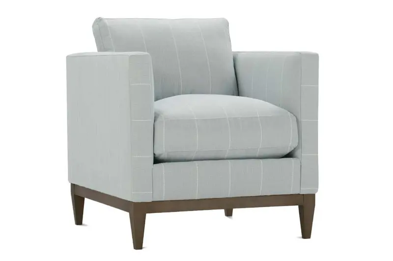 Angela Track-Arm Fabric Accent Chair with Exposed Wood Base