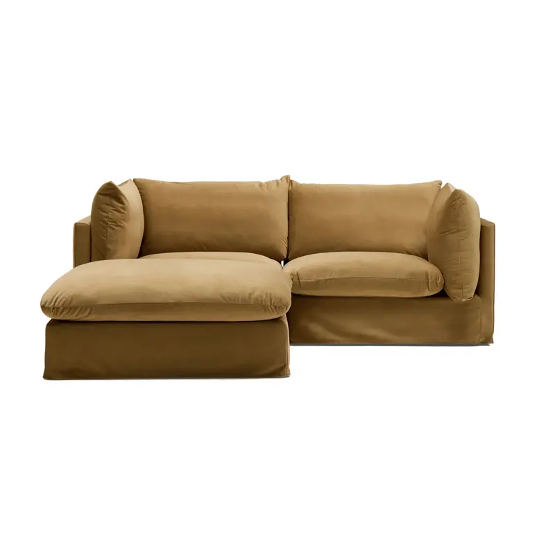 Apollo 2-Seater Chaise Lounge Sofa in Sand-Colored Velvet