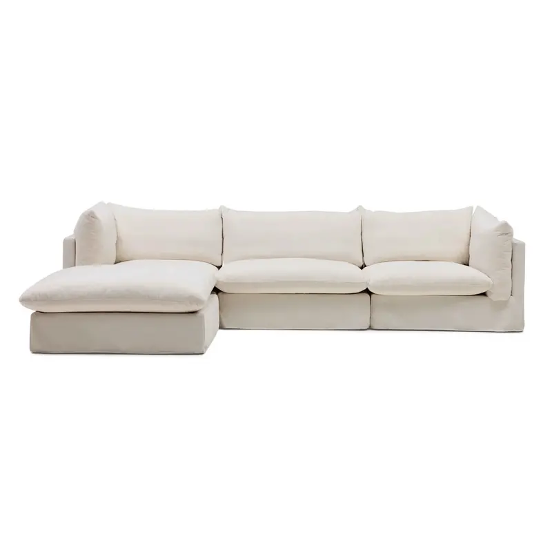 Apollo 3-Seater Chaise Sofa in Warm Ivory Velvet