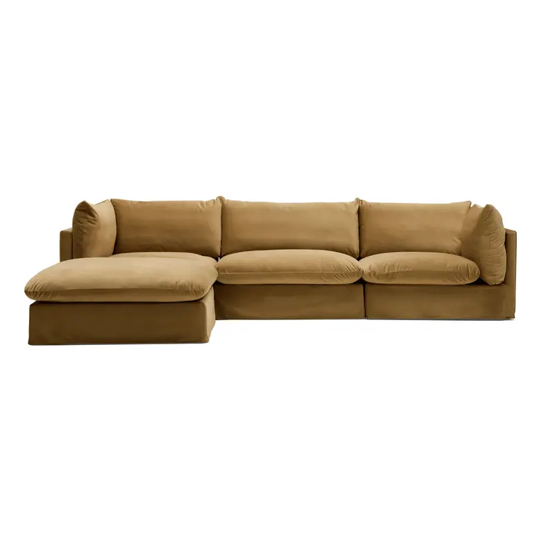 Apollo 3-Seater Chaise Sofa Wrapped in Sand Velvet
