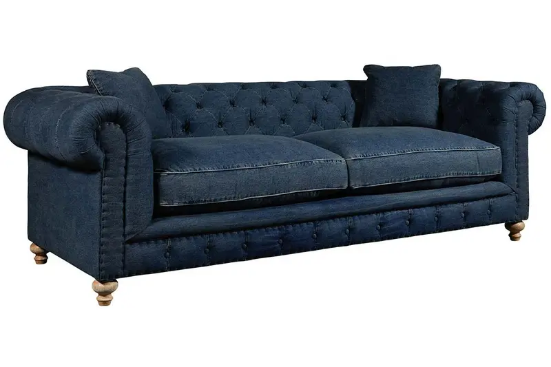 Armstrong 96-Inch Blue Denim Chesterfield Sofa – Fast-Delivery Fabric