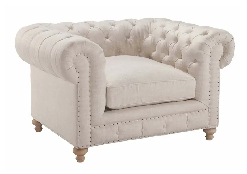 Armstrong Quick-Ship Linen Club Chair with Traditional Chesterfield Detailing