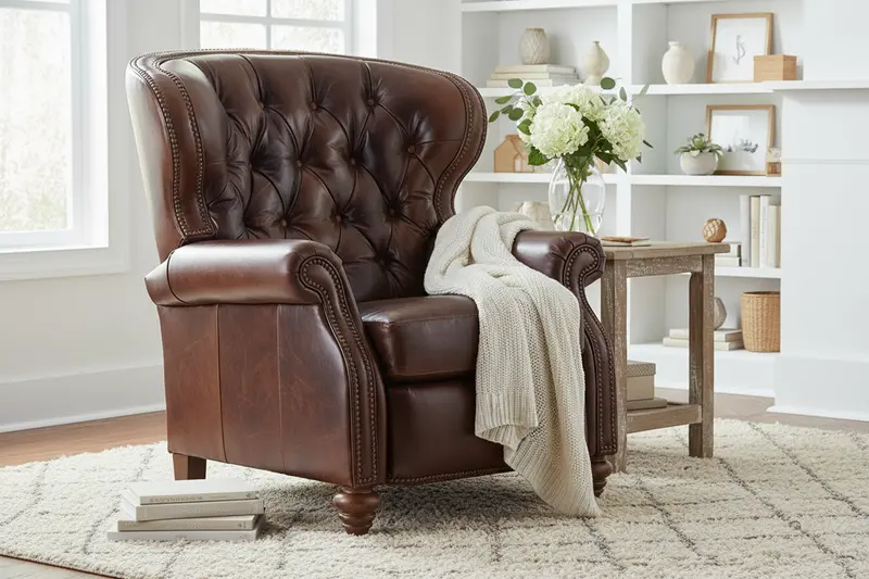 Arthur Oversized Tufted Wingback Leather Recliner – Big & Elegant