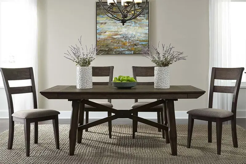 Atherton Dark Chestnut 5-Piece Trestle Dining Set with Splat-Back Chairs