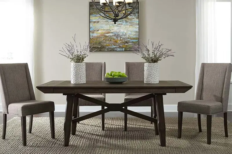 Atherton Dark Chestnut 5-Piece Trestle Dining Set with Upholstered Chairs
