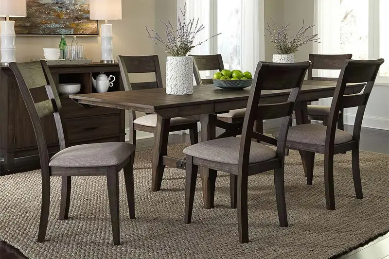 Atherton Dark Chestnut 7-Piece Trestle Dining Set with Splat-Back Chairs