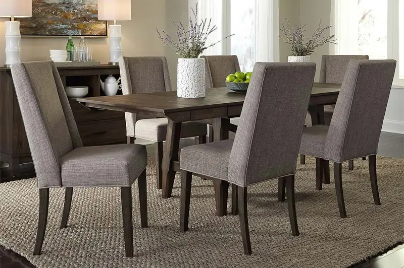 Atherton Dark Chestnut 7-Piece Trestle Dining Set with Upholstered Side Chairs