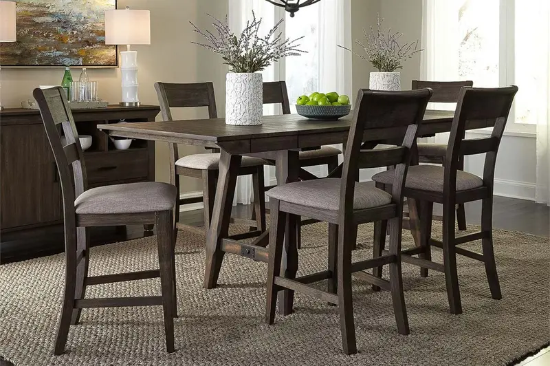 Atherton Dark Chestnut Counter-Height 7-Piece Trestle Dining Set with Splat-Back Chairs