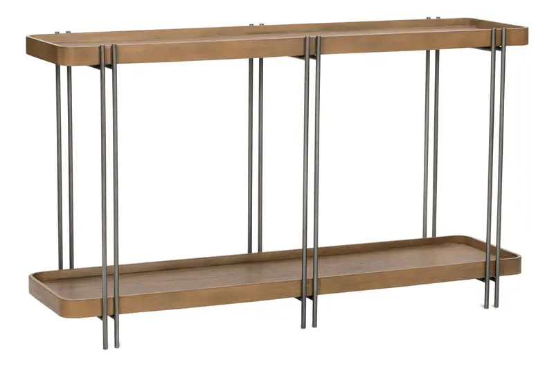 Bayview Sofa Console Table with Bourbon Finish Wood and Antique Nickel Metal Legs