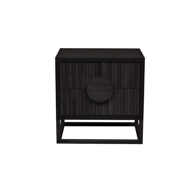 Benjamin Ripple Bedside Table in Matte Black Finish