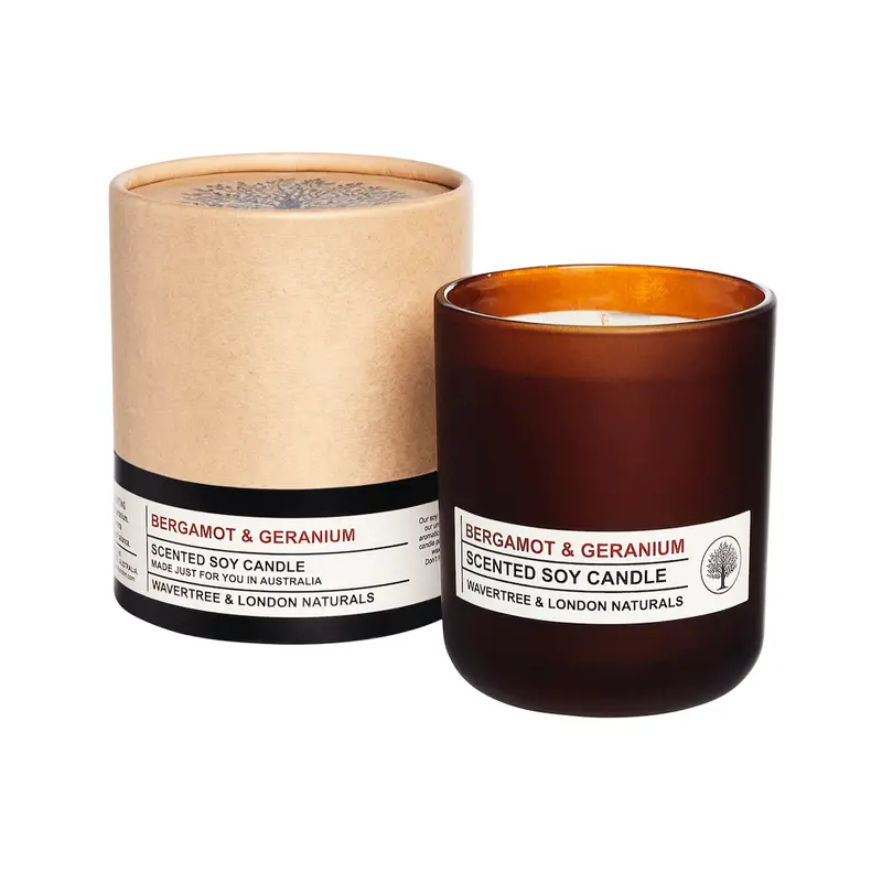 Bergamot & Geranium Soy Wax Candle – Aromatic Home Fragrance