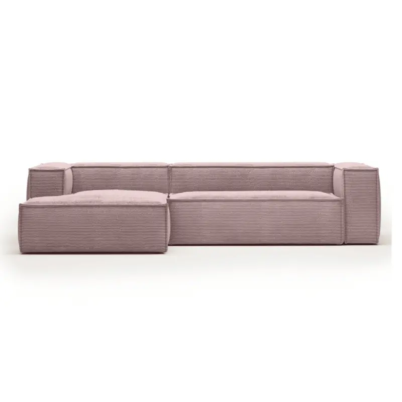 Blok 3-Seater Corduroy Chaise Sofa in Blush Pink