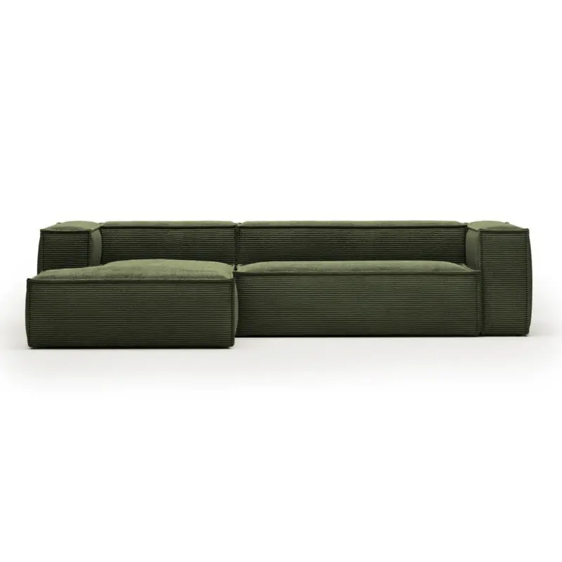 Blok 3-Seater Corduroy Chaise Sofa in Emerald Green