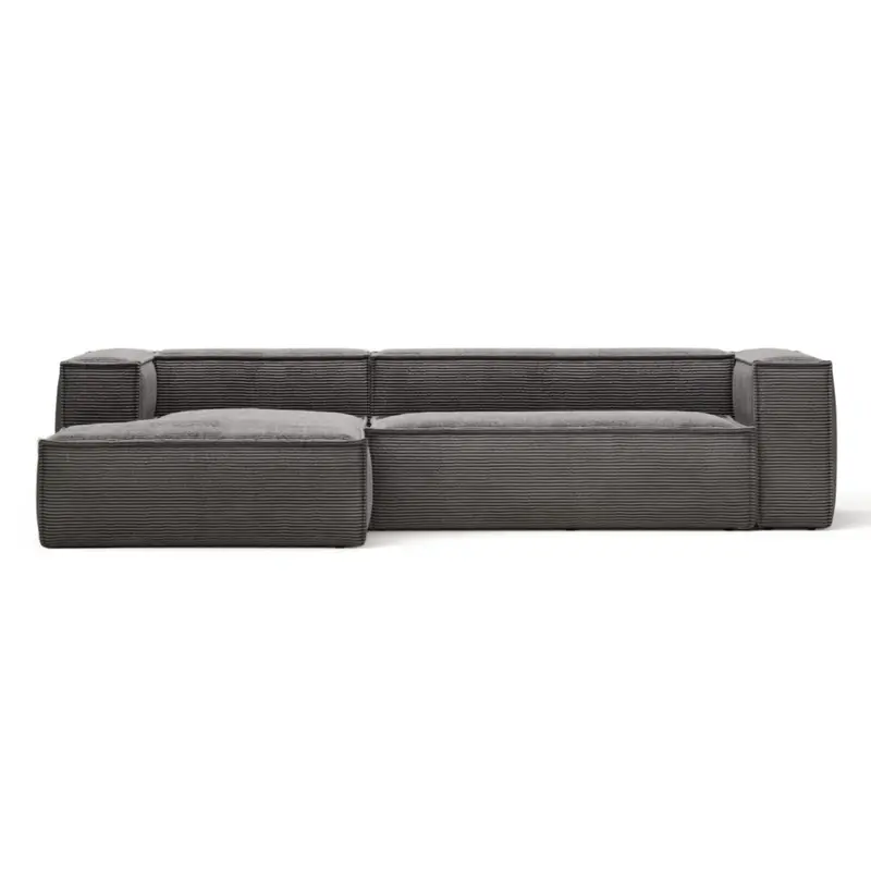 Blok 3-Seater Corduroy Chaise Sofa in Grey