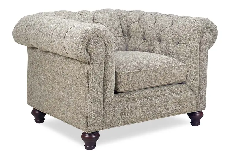 Bowen Chesterfield Accent Chair – Tufted Fabric Design with 8-Way Hand-Tied Upholstery