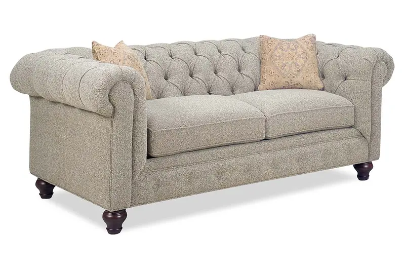 Bowen Chesterfield Loveseat – 65 Inch Tufted Fabric with 8-Way Hand-Tied Frame