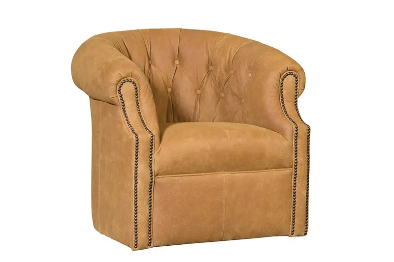 Brantley Barrel Leather Accent Chair – Tufted Design with Swivel Function
