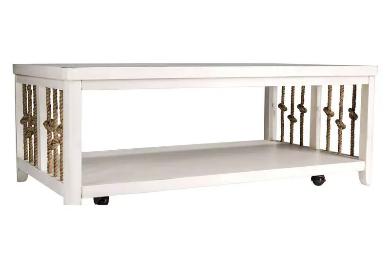 Bridgeport Nautical Coffee Table – White Rectangular Design with Rope-Inspired Accents