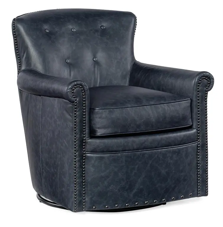 Byrne Ocean Quick-Ship Swivel Accent Chair – Button-Back Leather with 360° Rotation