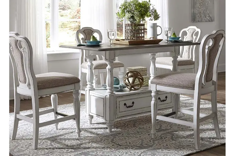 Canterbury Antique White 5-Piece Counter Height Dining Set with Gathering Table