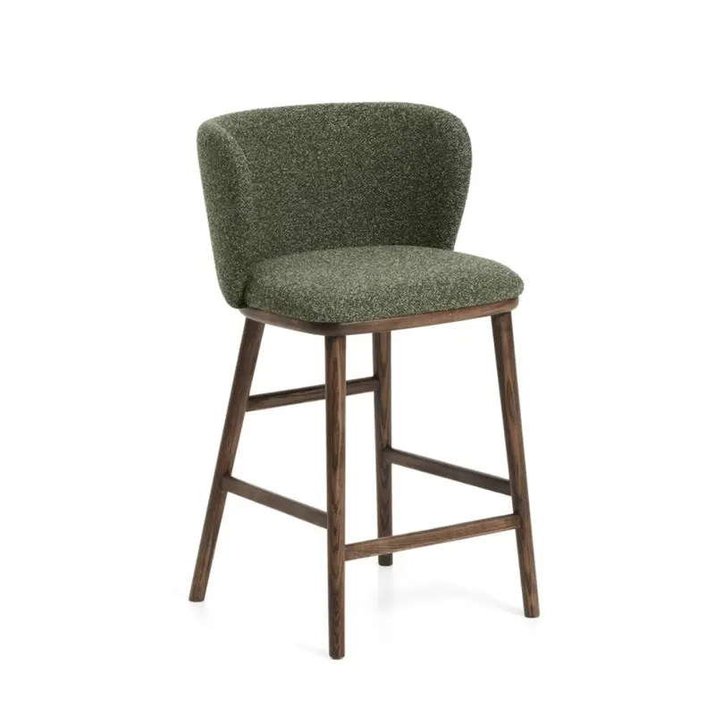 Carly Green & Walnut Brown Timber-Leg Barstool Bench