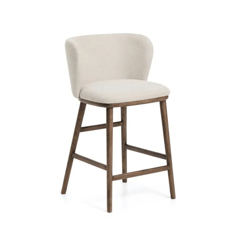 Carly Ivory & Walnut Brown Timber-Leg Barstool Bench