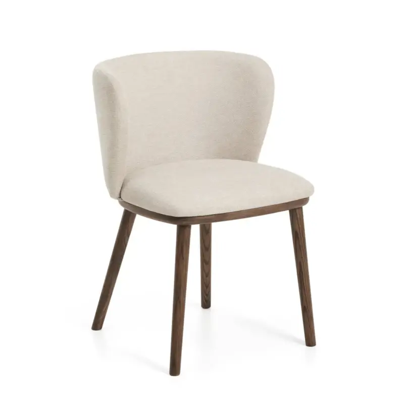 Carly Ivory & Walnut Brown Timber-Leg Dining Chair