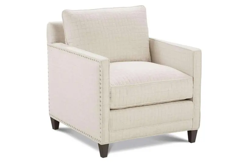 Clementine Nailhead-Trim Accent Chair – Track-Arm Fabric Lounge with Vintage Detailing