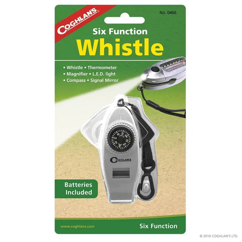 Coghlan’s Six-Function Survival Whistle – Includes Compass, Thermometer & LED Light