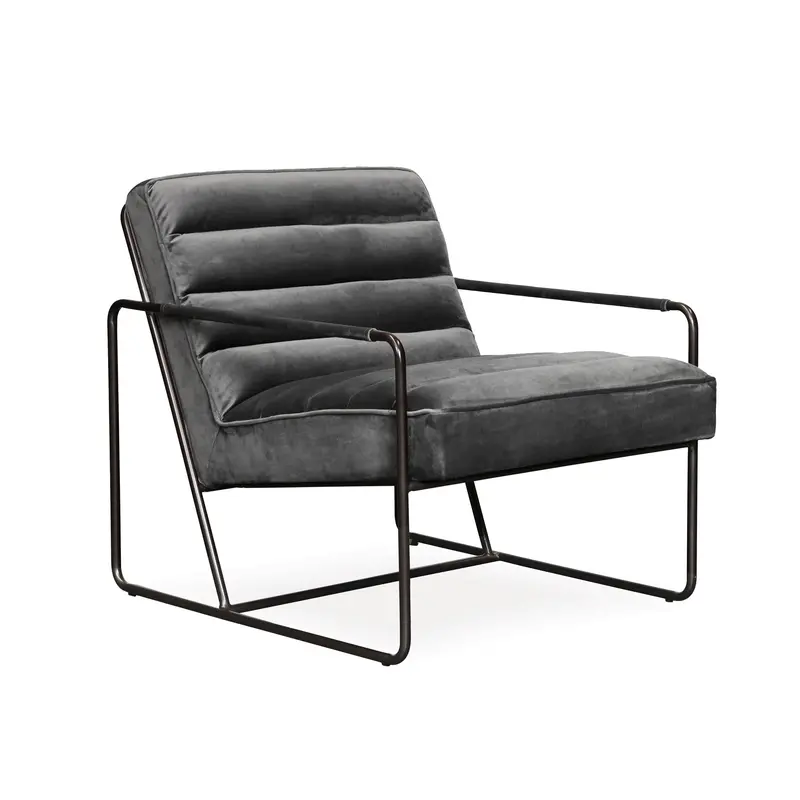 Cubic Armchair in Charcoal Velvet – Luxe Square-Seated Chair with Plush Texture