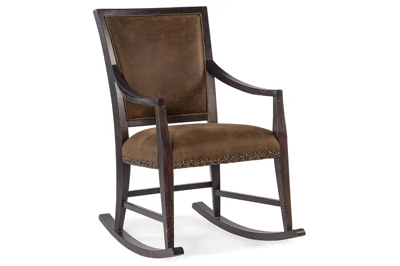 Dolly Timber Quick-Ship Rocking Accent Chair in Genuine Leather with Nailhead Trim