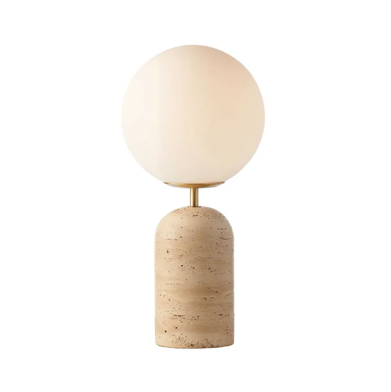 Dorset Table Lamp – Travertine Base with Fabric Shade