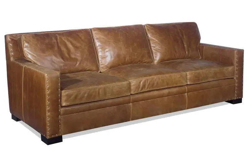 Durango 103-Inch Large-Scale Leather Sofa with Square Arms and Nailhead Trim