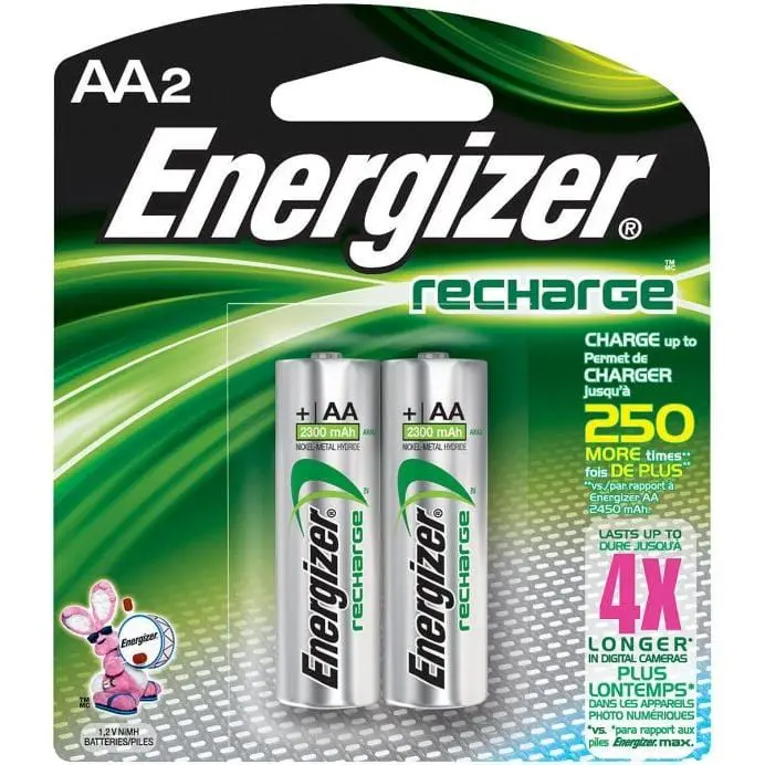 Energizer Rechargeable NiMH AA Batteries – 2-Pack, Optimized for High-Drain Devices