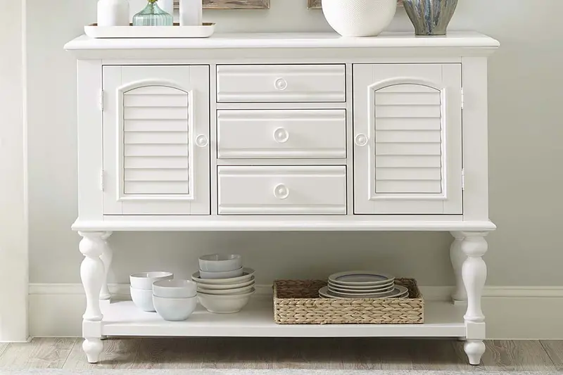 Freeport Oyster White Buffet Server with Louvered Panel Detailing