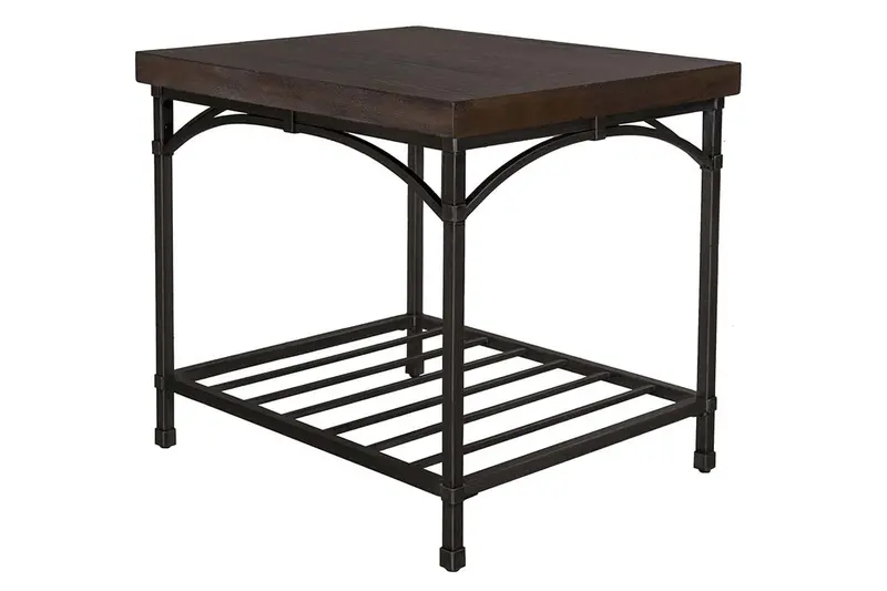 Halstrom Industrial End Table – Dark Oak Surface, Metal Frame & Open Shelf