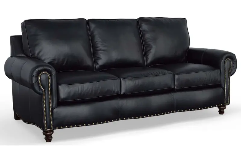 Hampton 86-Inch Three-Cushion Traditional Leather Sofa