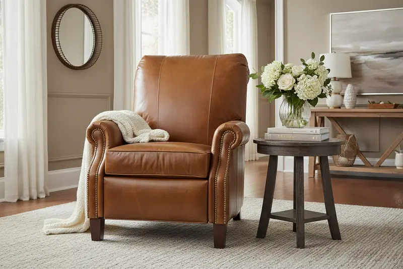 Hanover Leather Recliner – Nailhead-Trimmed Luxe Seating with Timeless Elegance
