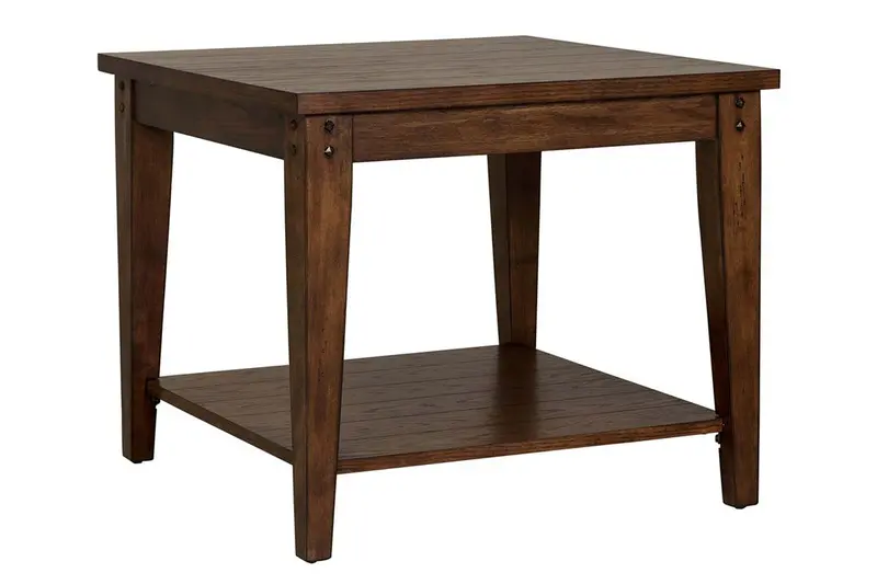 Harding Square Lamp Table – Rustic Brown Oak Plank Design