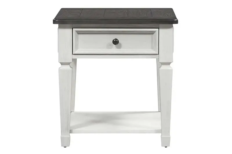 Harper Traditional White End Table with Single Drawer, Charcoal Top, and Lower Shelf